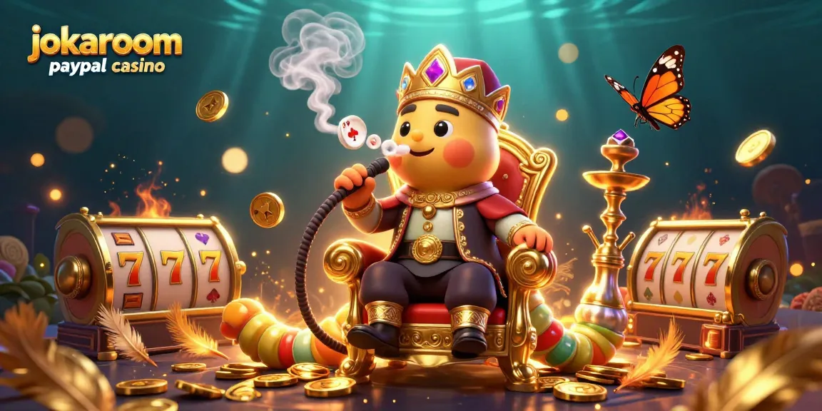 Experience the excitement at jokaroom paypal casino with a vibrant 3D illustration featuring a whimsical caterpillar and casino icons.