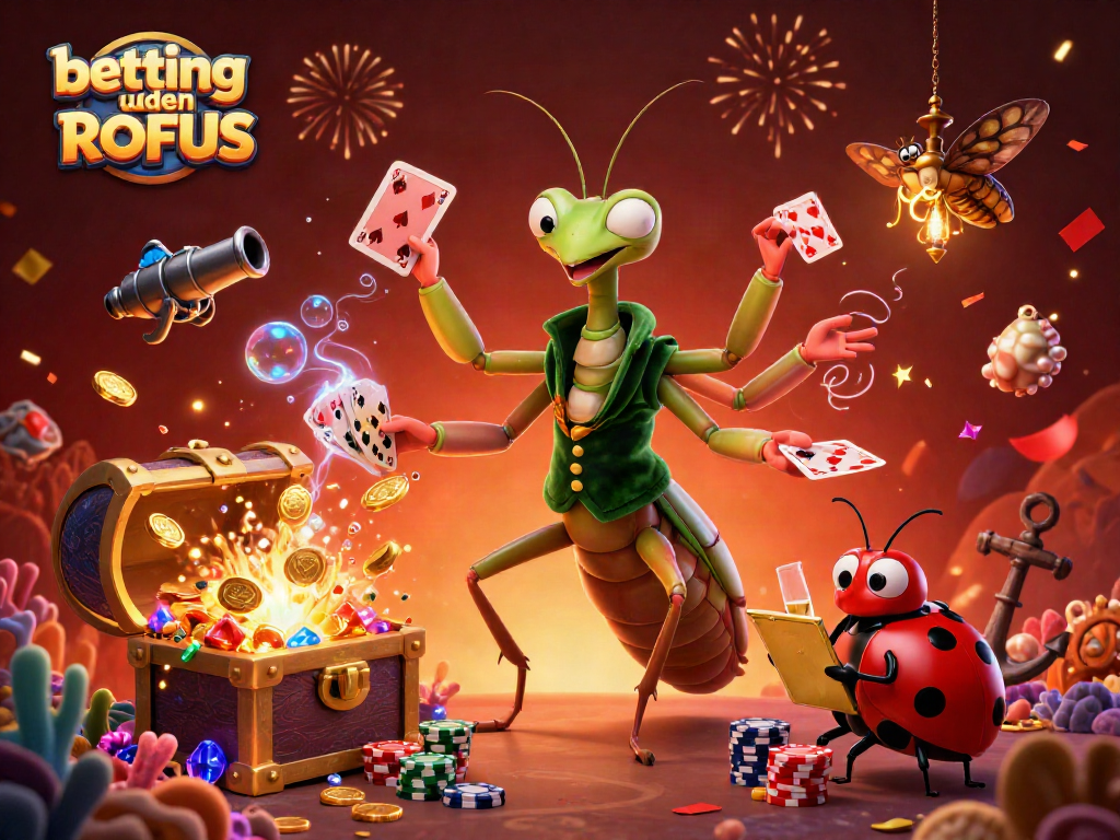 Engaging scene capturing betting uden ROFUS with vibrant characters and casino elements under a dazzling glow