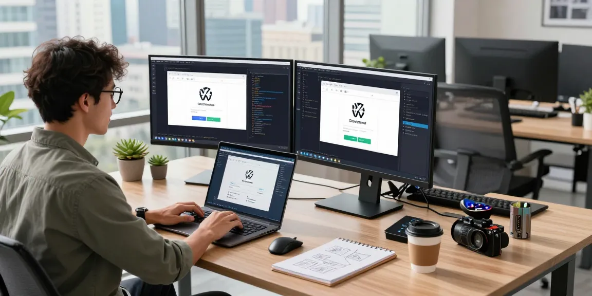 Developer showcasing WPS Download in a vibrant tech workspace.