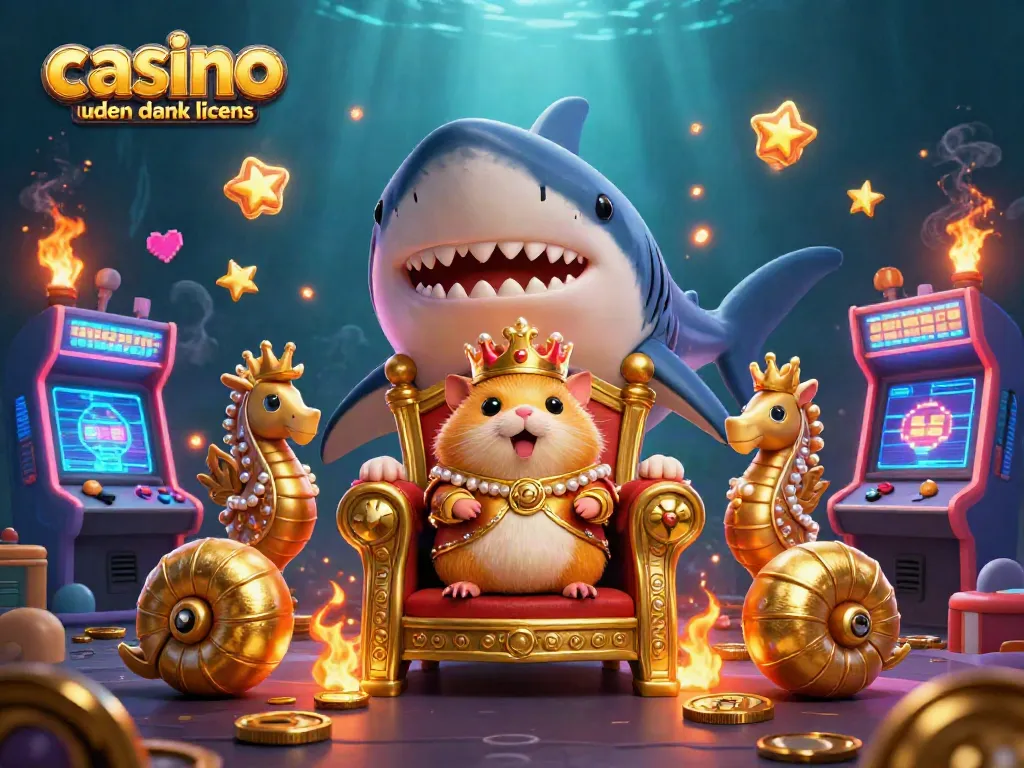 Experience the thrill of a casino uden dansk licens illustrated by a golden hamster king ruling underwater.