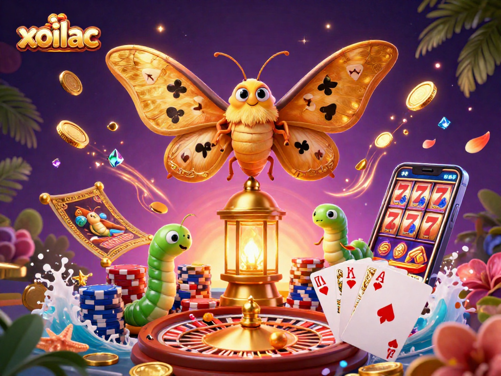 Experience the thrill of xoilac through vibrant casino scenes with golden coins and enchanting motifs.