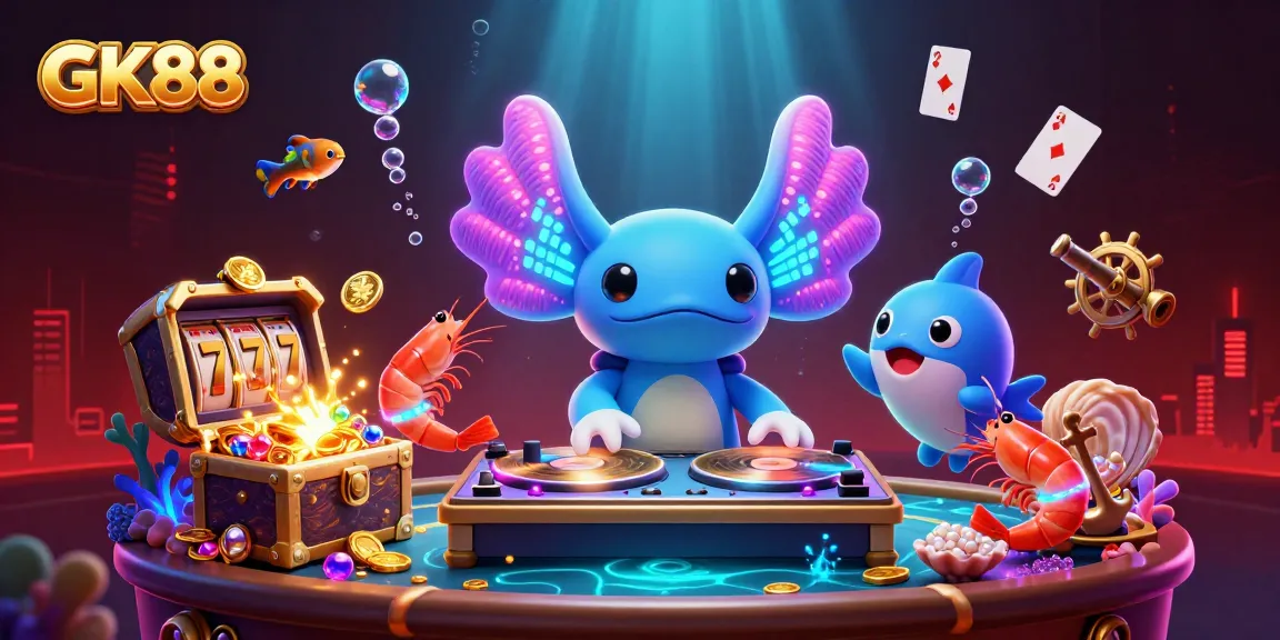 Join the exciting GK88 casino experience with vibrant characters and action-packed gaming scenes.