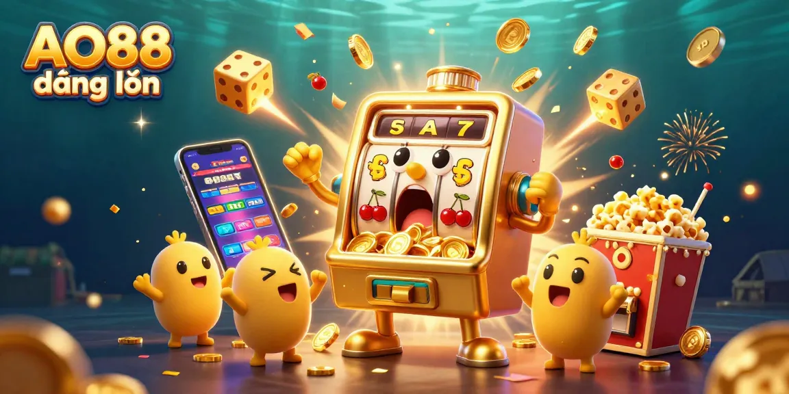 Experience AO88 đăng nhập with a lively 3D slot machine scene celebrating jackpots and casino excitement.