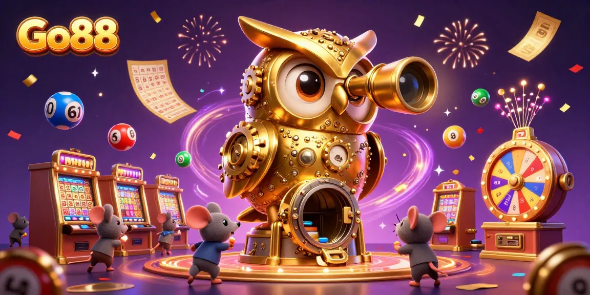 Experience the excitement at Go88 with vibrant slot machines, colorful lottery balls, and a captivating atmosphere.